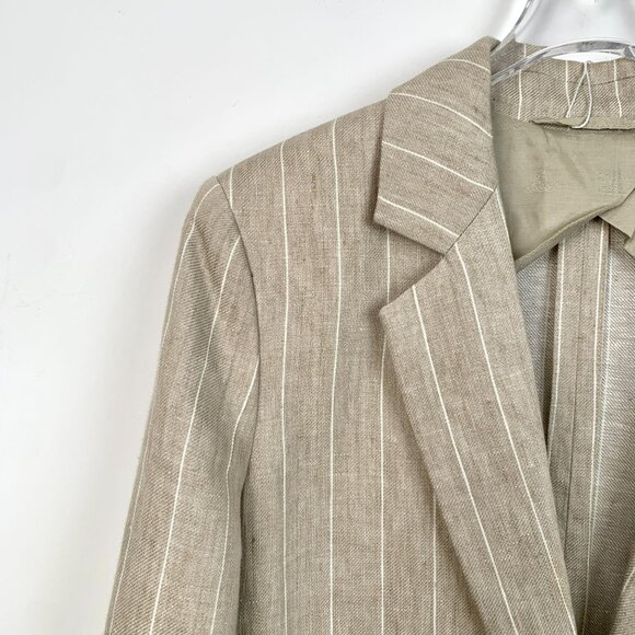 Maxmara Beige Vertical Stripe Linen Blend Single-Button Lapel Suit Jacket Womens - Picture 3 of 7